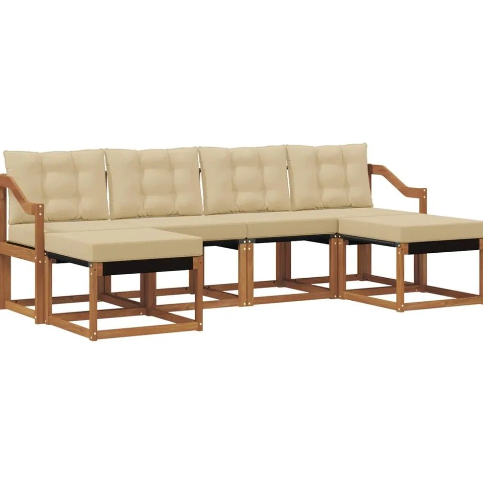 vidaXL Buiten bankenset met kussen 6 pcs Natuurlijk en Beige