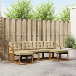 vidaXL Buiten bankenset met kussen 6 pcs Natuurlijk en Beige