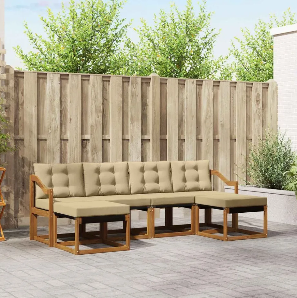 vidaXL Buiten bankenset met kussen 6 pcs Natuurlijk en Beige