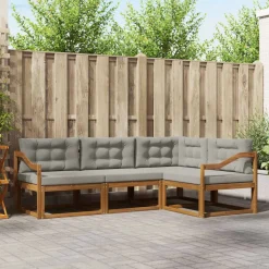 vidaXL Buiten bankenset met kussen 4 pcs Natuurlijk en Lichtgrijs