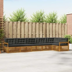 vidaXL Buiten bankenset met kussen 6 pcs Natuurlijk en Antraciet