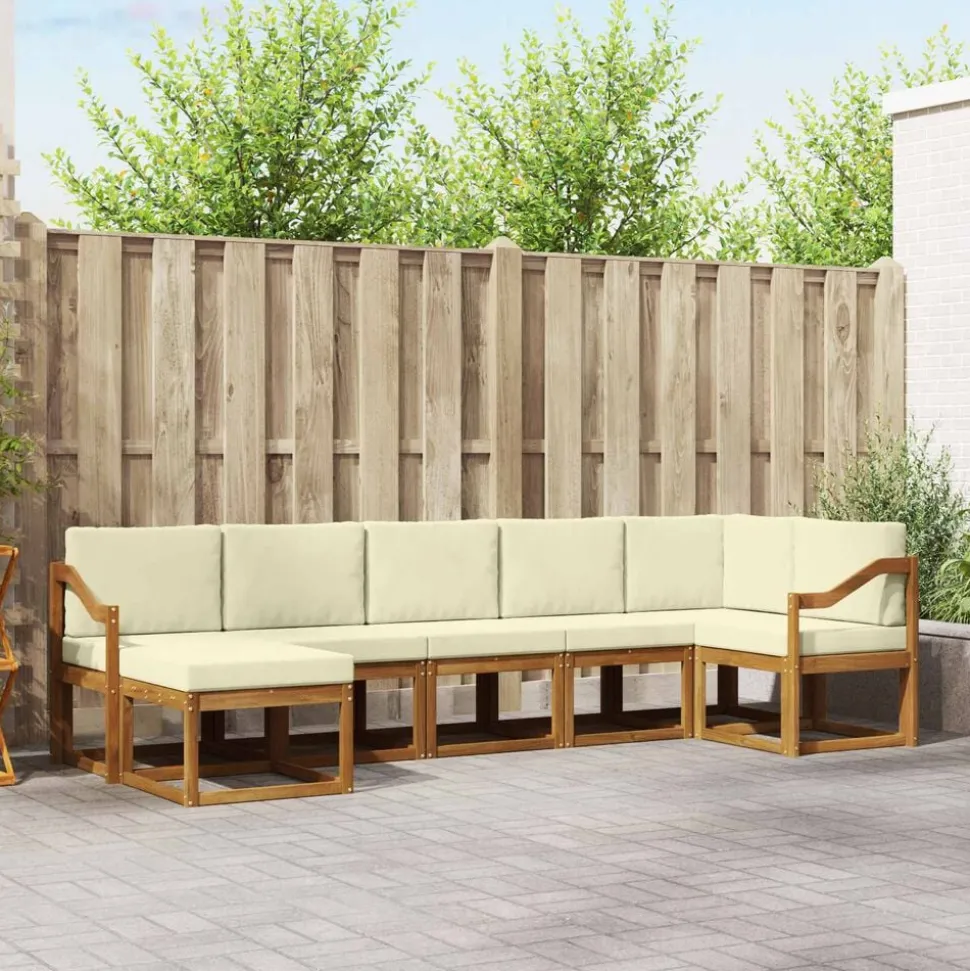 vidaXL Buiten bankenset met kussen 7 pcs Natuurlijk en Crème