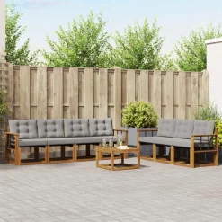 vidaXL Buiten bankenset met kussen 8 pcs Natuurlijk en Lichtgrijs