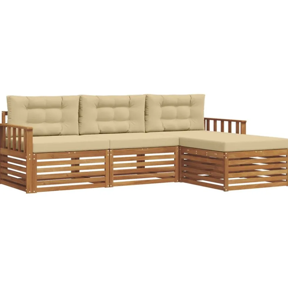 vidaXL Buiten bankenset met kussen 4 pcs Natuurlijk en Beige