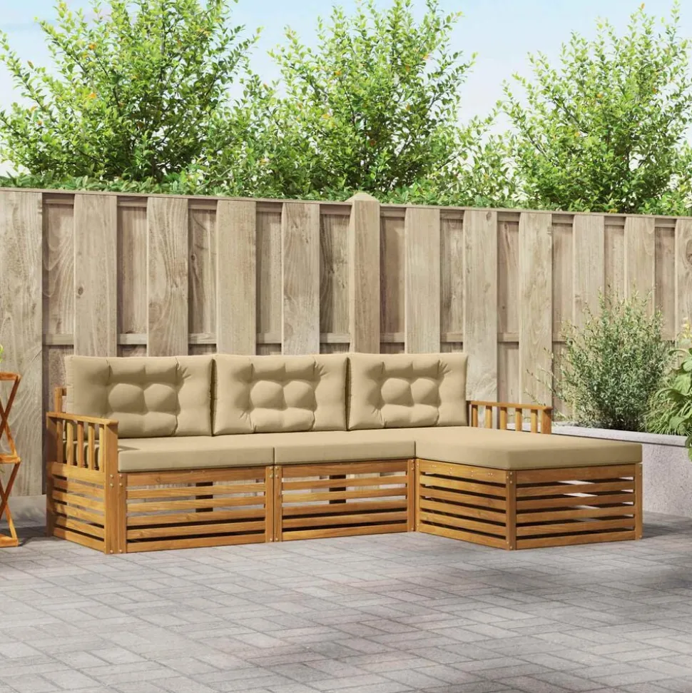 vidaXL Buiten bankenset met kussen 4 pcs Natuurlijk en Beige
