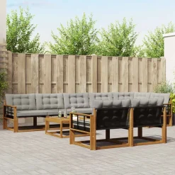 vidaXL Buiten bankenset met kussen 9 pcs Natuurlijk en Lichtgrijs