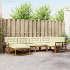 vidaXL Buiten bankenset met kussen 6 pcs Natuurlijk en Crème