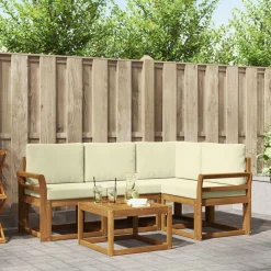 vidaXL Buiten bankenset met kussen 5 pcs Natuurlijk en Crème
