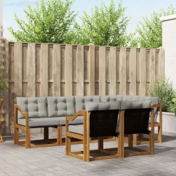 vidaXL Buiten bankenset met kussen 7 pcs Natuurlijk en Lichtgrijs
