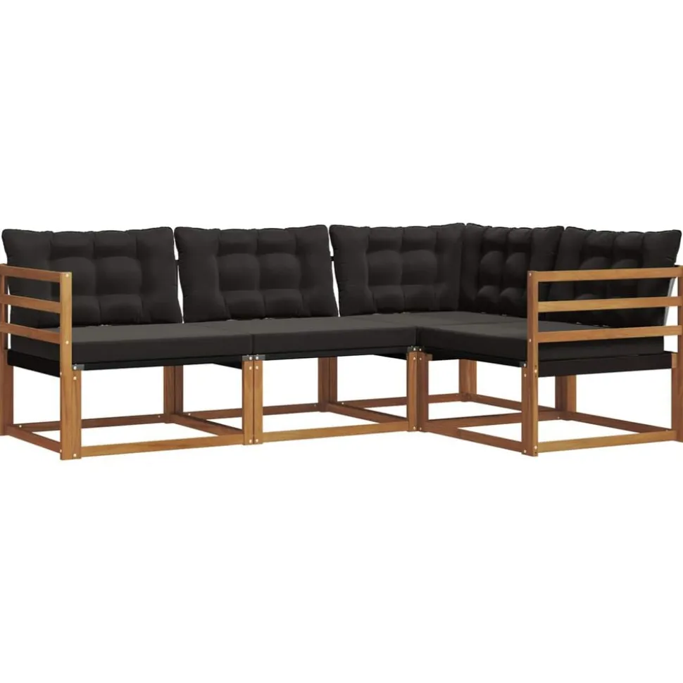 vidaXL Buiten bankenset met kussen 4 pcs Natuurlijk en Zwart