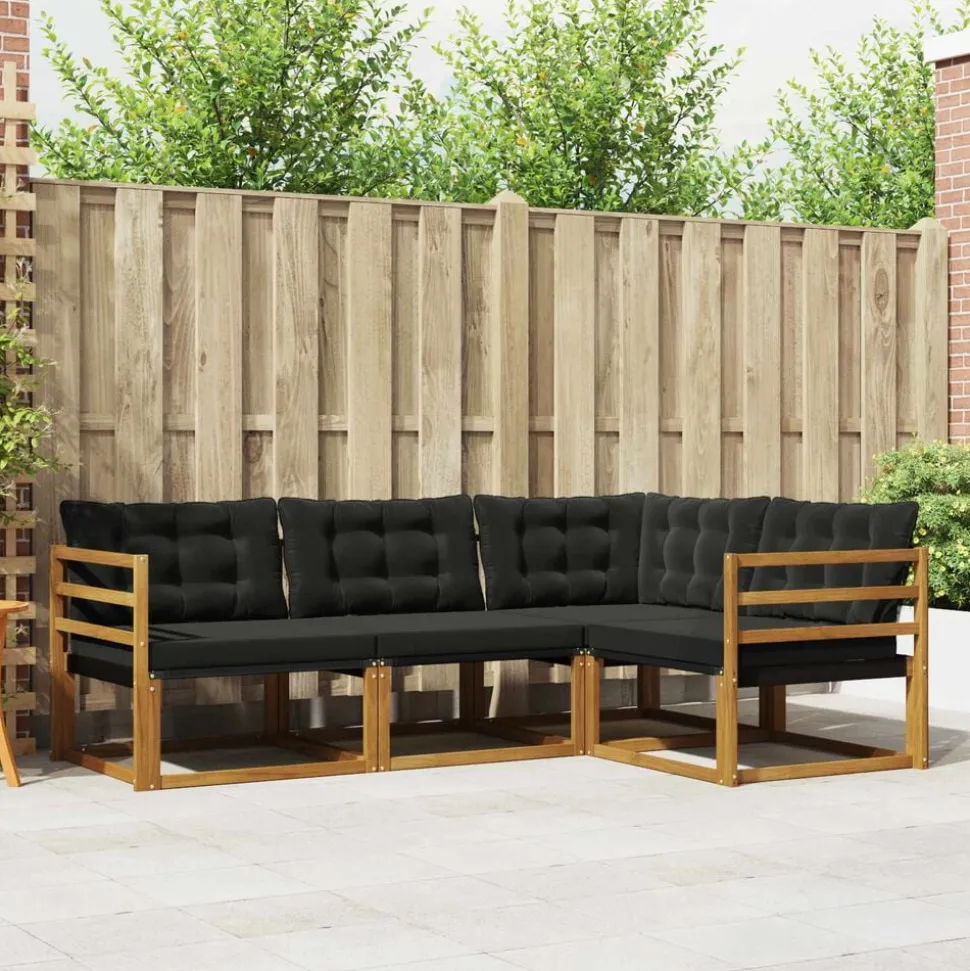 vidaXL Buiten bankenset met kussen 4 pcs Natuurlijk en Zwart