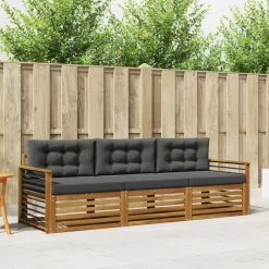 vidaXL Buiten bankenset met kussen 3 pcs Natuurlijk en Antraciet