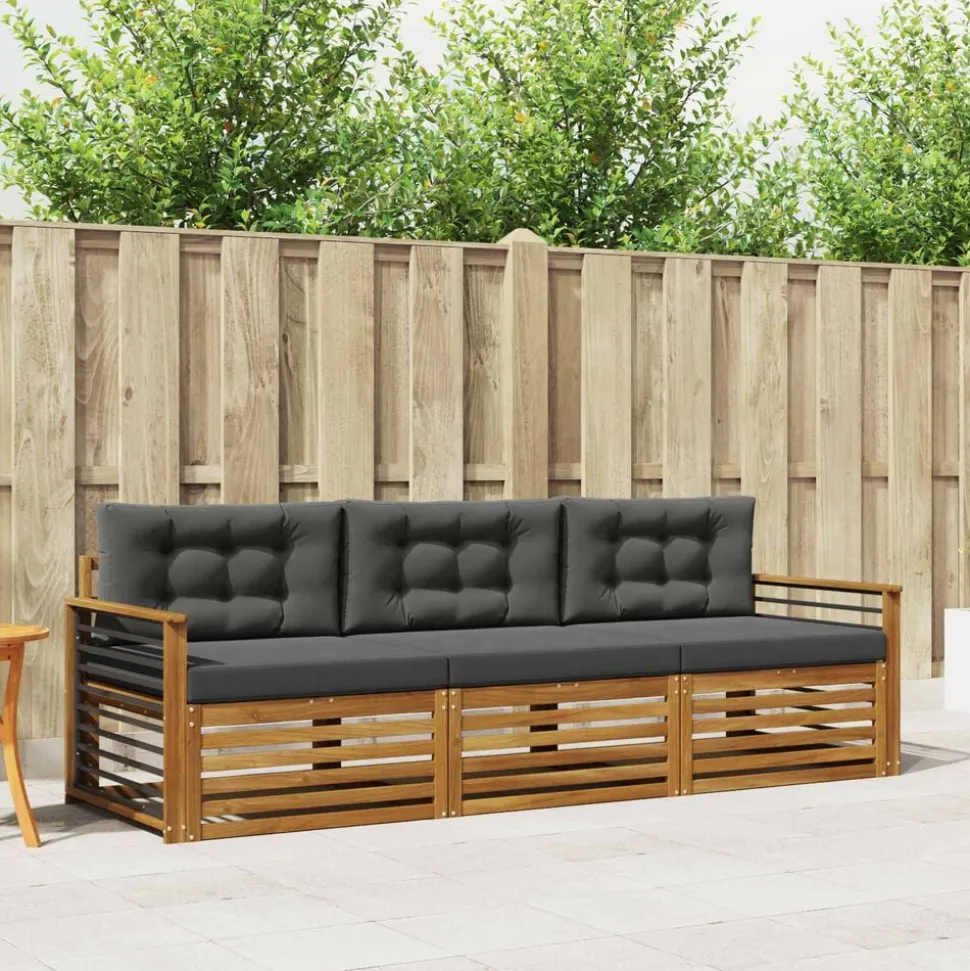 vidaXL Buiten bankenset met kussen 3 pcs Natuurlijk en Antraciet