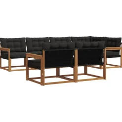 vidaXL Buiten bankenset met kussen 7 pcs Natuurlijk en Zwart