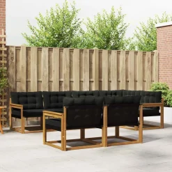 vidaXL Buiten bankenset met kussen 7 pcs Natuurlijk en Zwart