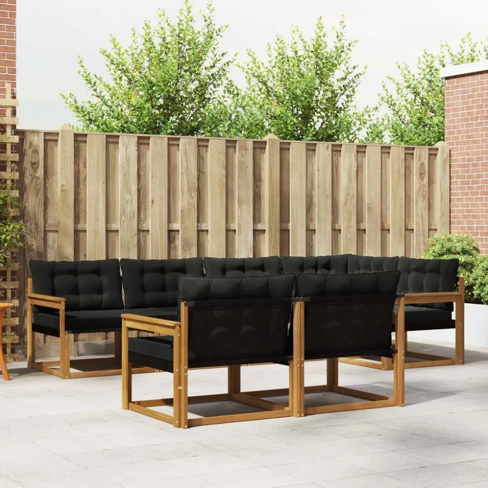 vidaXL Buiten bankenset met kussen 7 pcs Natuurlijk en Zwart