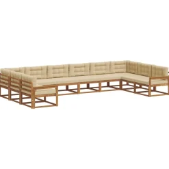 vidaXL Buiten bankenset met kussen 10 pcs Natuurlijk en Beige