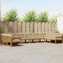 vidaXL Buiten bankenset met kussen 10 pcs Natuurlijk en Beige