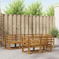 vidaXL Buiten bankenset met kussen 7 pcs Natuurlijk en Lichtgrijs