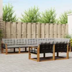 vidaXL Buiten bankenset met kussen 8 pcs Natuurlijk en Lichtgrijs