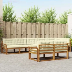 vidaXL Buiten bankenset met kussen 8 pcs Natuurlijk en Crème