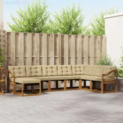 vidaXL Buiten bankenset met kussen 8 pcs Natuurlijk en Beige