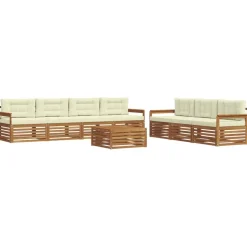 vidaXL Buiten bankenset met kussen 8 pcs Natuurlijk en Crème