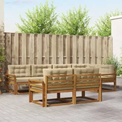 vidaXL Buiten bankenset met kussen 7 pcs Natuurlijk en Beige