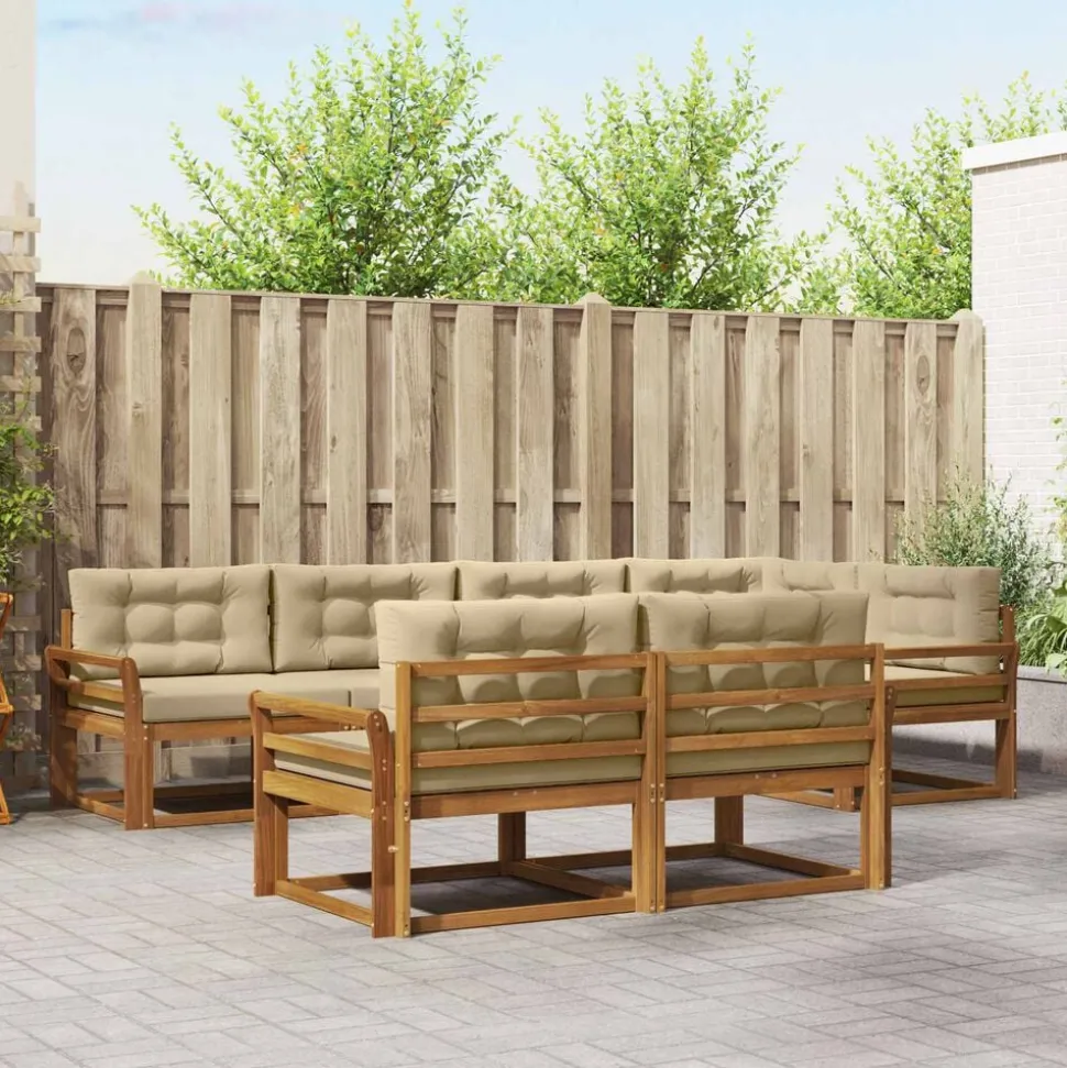 vidaXL Buiten bankenset met kussen 7 pcs Natuurlijk en Beige