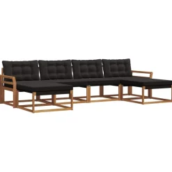 vidaXL Buiten bankenset met kussen 6 pcs Natuurlijk en Zwart