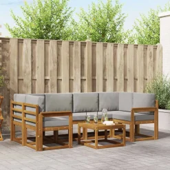 vidaXL Buiten bankenset met kussen 7 pcs Natuurlijk en Lichtgrijs
