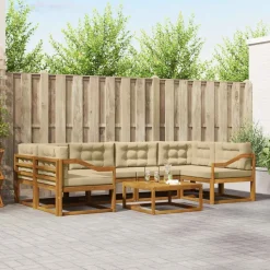 vidaXL Buiten bankenset met kussen 7 pcs Natuurlijk en Beige