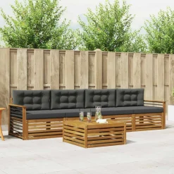 vidaXL Buiten bankenset met kussen 5 pcs Natuurlijk en Antraciet