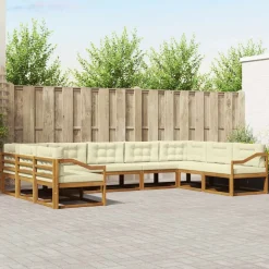 vidaXL Buiten bankenset met kussen 9 pcs Natuurlijk en Crème