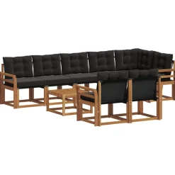 vidaXL Buiten bankenset met kussen 9 pcs Natuurlijk en Zwart