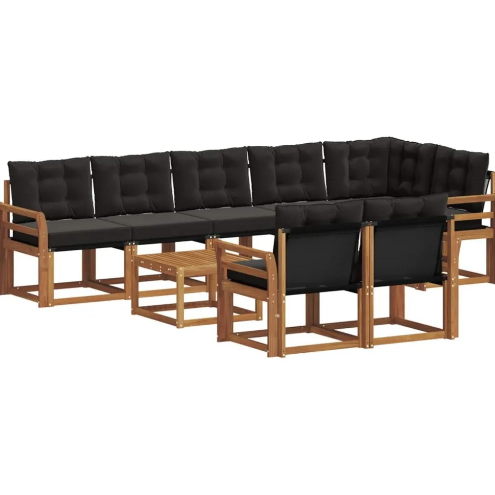 vidaXL Buiten bankenset met kussen 9 pcs Natuurlijk en Zwart