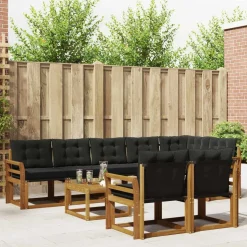 vidaXL Buiten bankenset met kussen 9 pcs Natuurlijk en Zwart