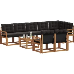vidaXL Buiten bankenset met kussen 9 pcs Natuurlijk en Zwart
