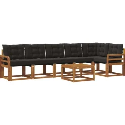 vidaXL Buiten bankenset met kussen 7 pcs Natuurlijk en Zwart