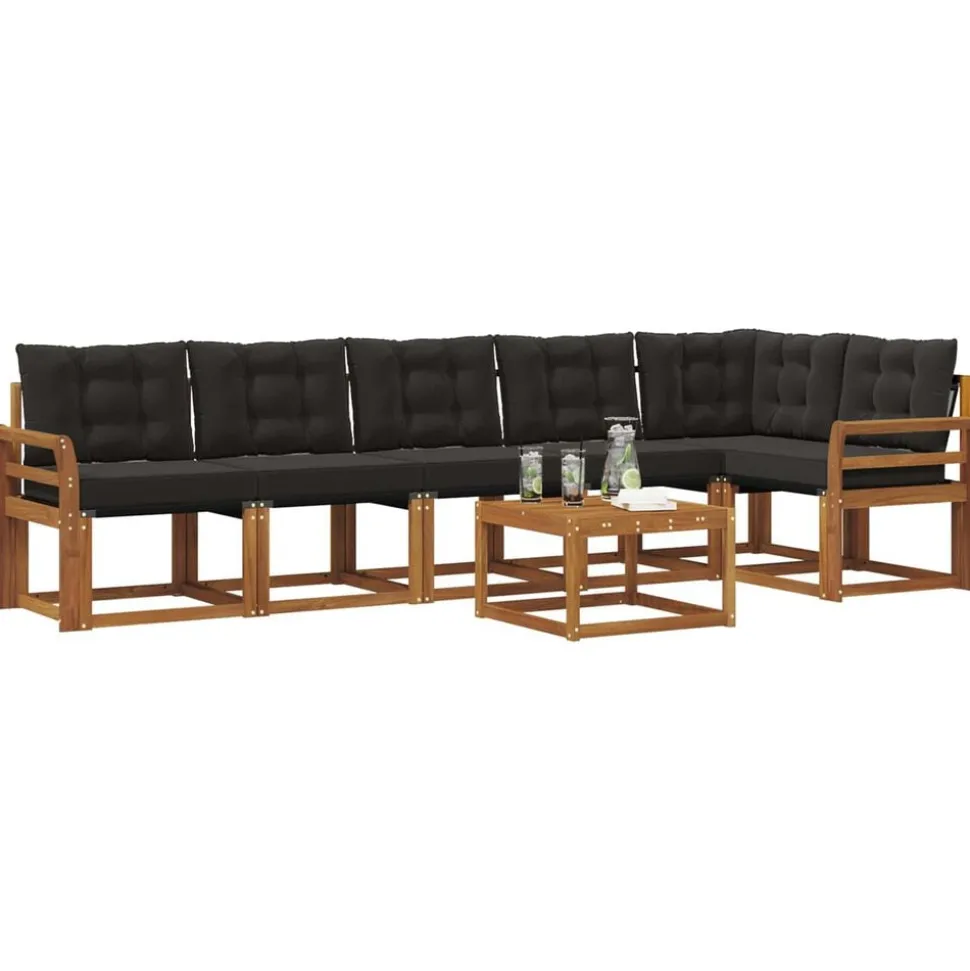 vidaXL Buiten bankenset met kussen 7 pcs Natuurlijk en Zwart