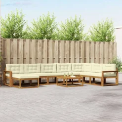 vidaXL Buiten bankenset met kussen 9 pcs Natuurlijk en Crème