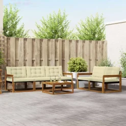 vidaXL Buiten bankenset met kussen 6 pcs Natuurlijk en Crème