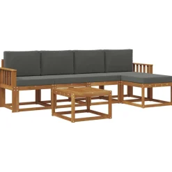 vidaXL Buiten bankenset met kussen 6 pcs Natuurlijk en Antraciet