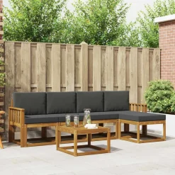 vidaXL Buiten bankenset met kussen 6 pcs Natuurlijk en Antraciet