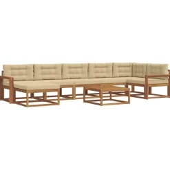 vidaXL Buiten bankenset met kussen 8 pcs Natuurlijk en Beige