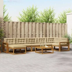 vidaXL Buiten bankenset met kussen 8 pcs Natuurlijk en Beige