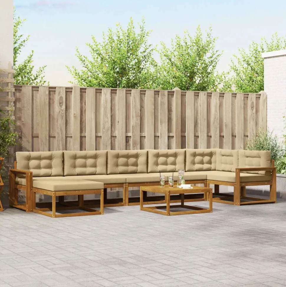 vidaXL Buiten bankenset met kussen 8 pcs Natuurlijk en Beige