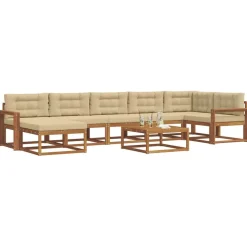 vidaXL Buiten bankenset met kussen 8 pcs Natuurlijk en Beige