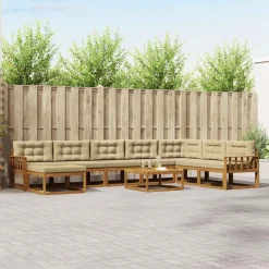 vidaXL Buiten bankenset met kussen 9 pcs Natuurlijk en Beige