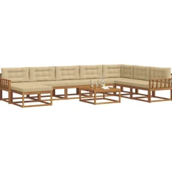 vidaXL Buiten bankenset met kussen 9 pcs Natuurlijk en Beige